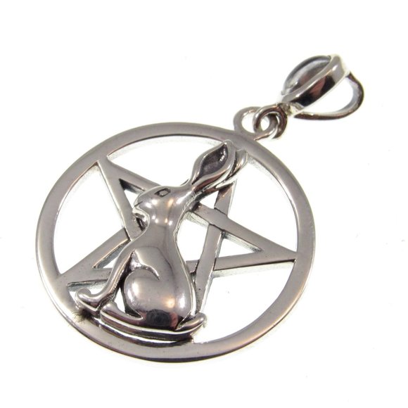 Solid 925 Sterling Silver Rabbit Ostara Pentacle Pendant, Wiccan Pagan Jewelry - Picture 7 of 9